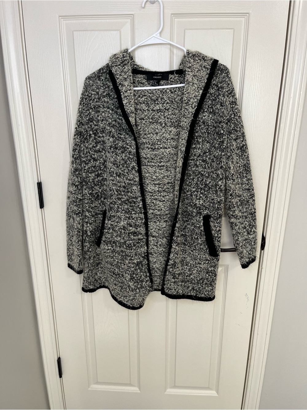 Forever 21 Marled Black & White Hooded Cardigan